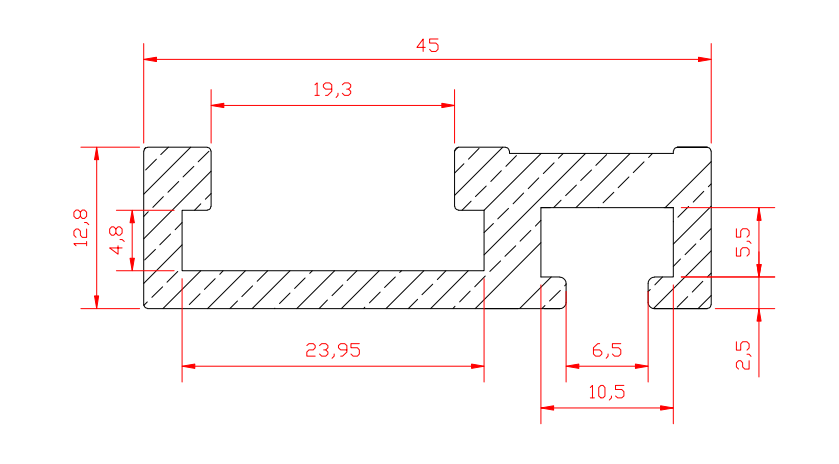 T45 - Doppelte T-Nut-Schiene, Länge von 300-1220 mm