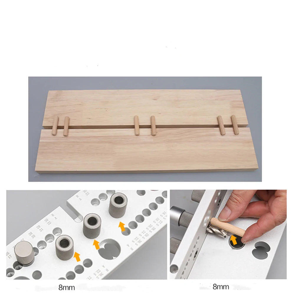 Komplettset Bohrschablone + Bohrer + C-Klemme für Dübellöcher und Excenter-Möbelverbinder