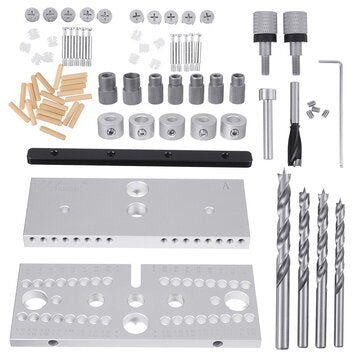 Komplettset Bohrschablone + Bohrer + C-Klemme für Dübellöcher und Excenter-Möbelverbinder